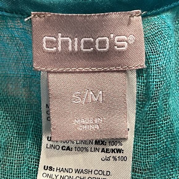 Chicos Topper 100% Linen Top Teal Paisley Coverup Blouse V-Neck Small / Medium - Picture 8 of 9